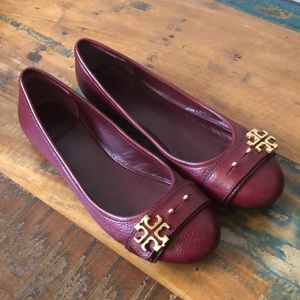Tory Burch Bordeaux Elina Ballet Leather Flats with original box